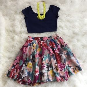 Navy Blue Short Sleeve Crop Top